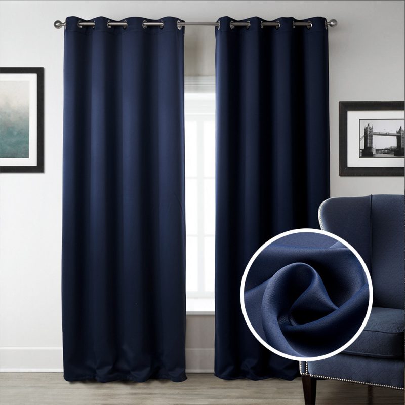 Dark Blue Bedroom Blackout Printed Curtains - Image 2