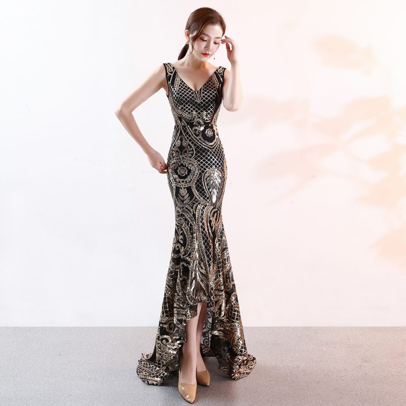 Evening Female V-neck Sexy Night Show Dinner Dress - Image 9