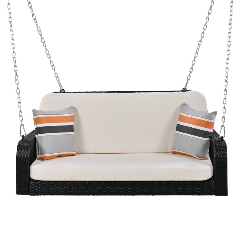2-Seater Hanging Wicker Swing Bench With Chain - Image 2