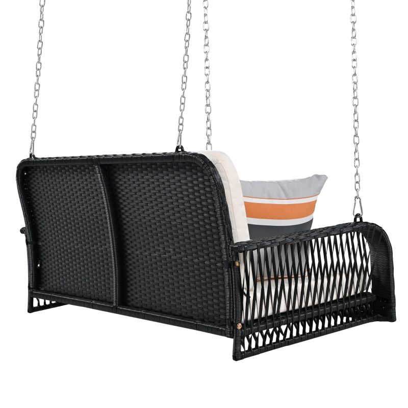 2-Seater Hanging Wicker Swing Bench With Chain - Image 9