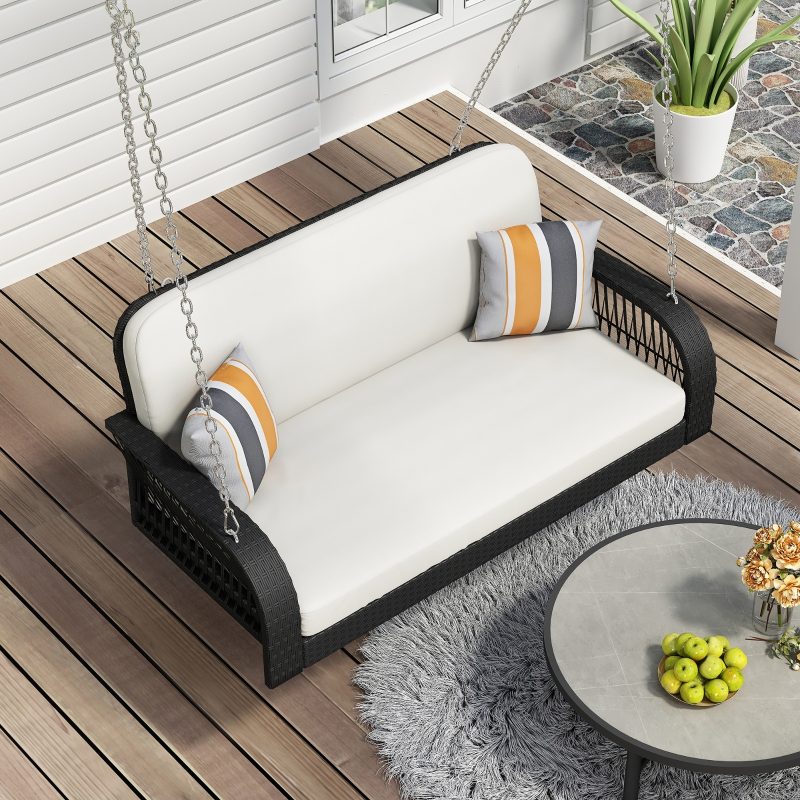 2-Seater Hanging Wicker Swing Bench With Chain - Image 4