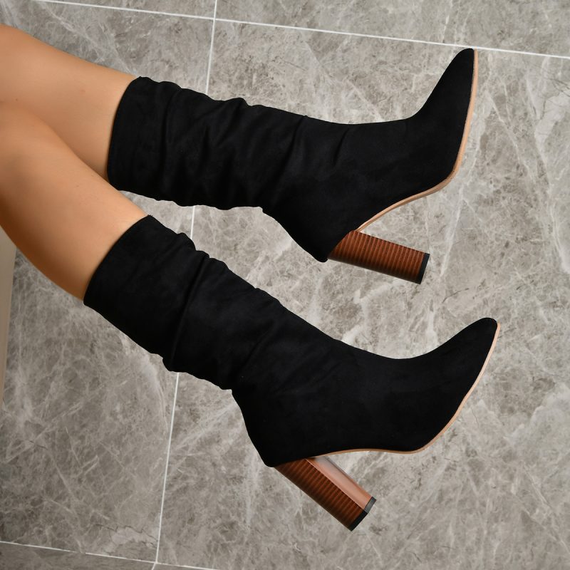 Pointed Toe High Block Heels Boots - Image 2