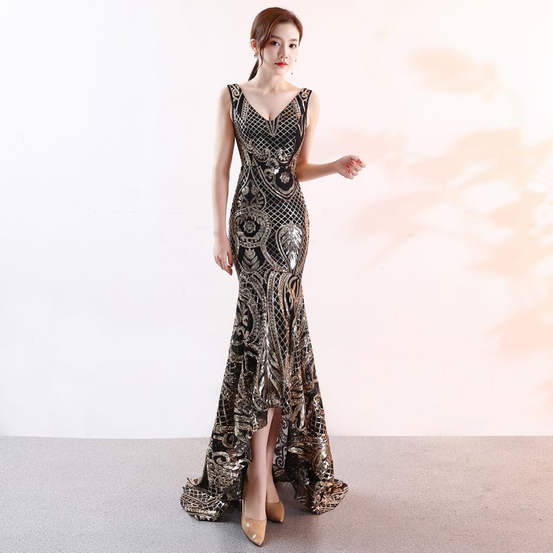 Evening Female V-neck Sexy Night Show Dinner Dress - Image 2