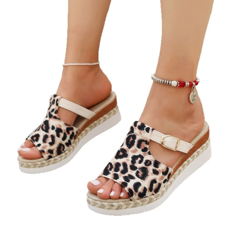 Wedge Platform Leopard Print Slippers - Image 3