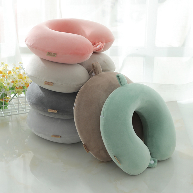 Solid Color U-shaped Memory Core Travel Pillow