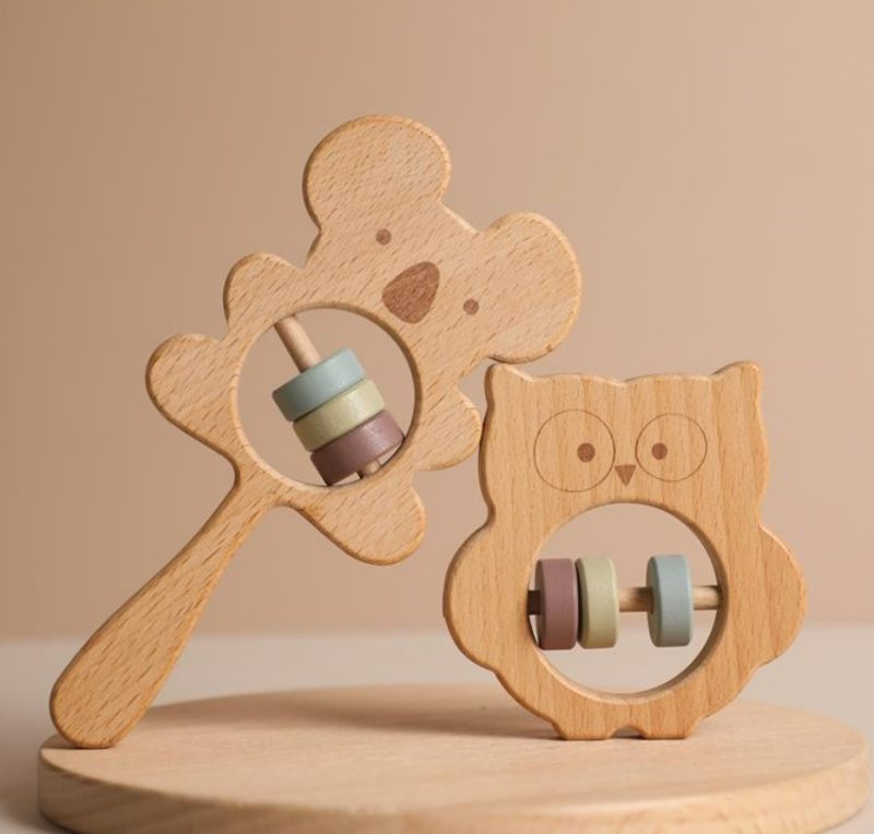 Hand-Held DIY Soothing Wooden Rattle Toys