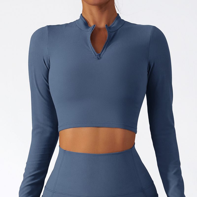 Long Sleeve Stand Collar Zipper Dry Top - Image 5