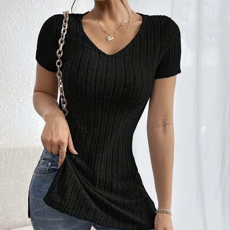 V-Neck Split Shoulder T-shirt