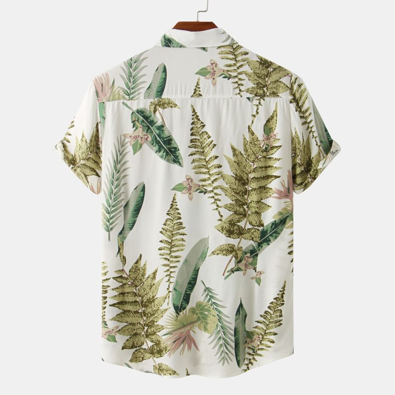 Casual Print Leaves Men's Youth Shorts Suit - Image 9