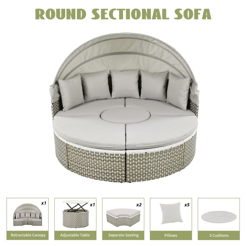 Round Outdoor Rattan Weave Sunbed With Ret - Image 6