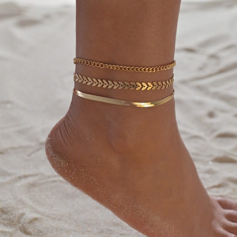 Personalized Retro Metal Chain Leaves Anklets