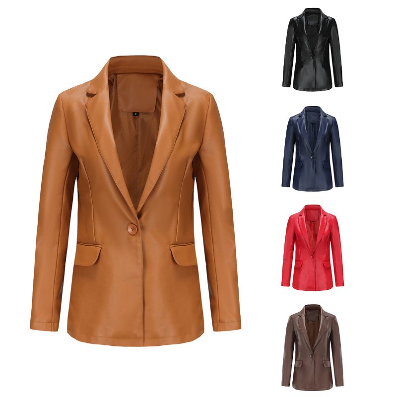 Single Button Leisure Leather Coat - Image 5