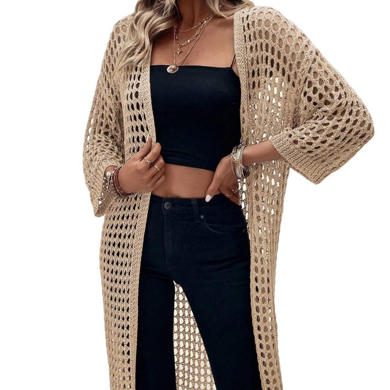 Hollow Knitted Long Cardigan - Image 4