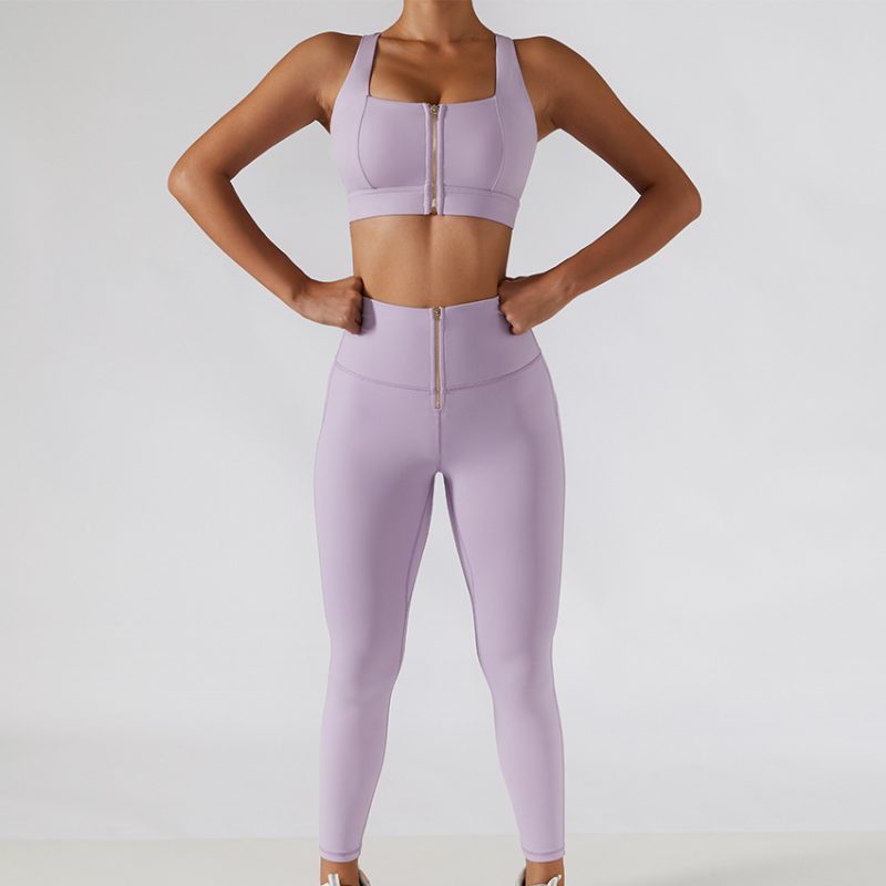 Ribbed One Shoulder Back Bra Yoga Pants Set - Image 5