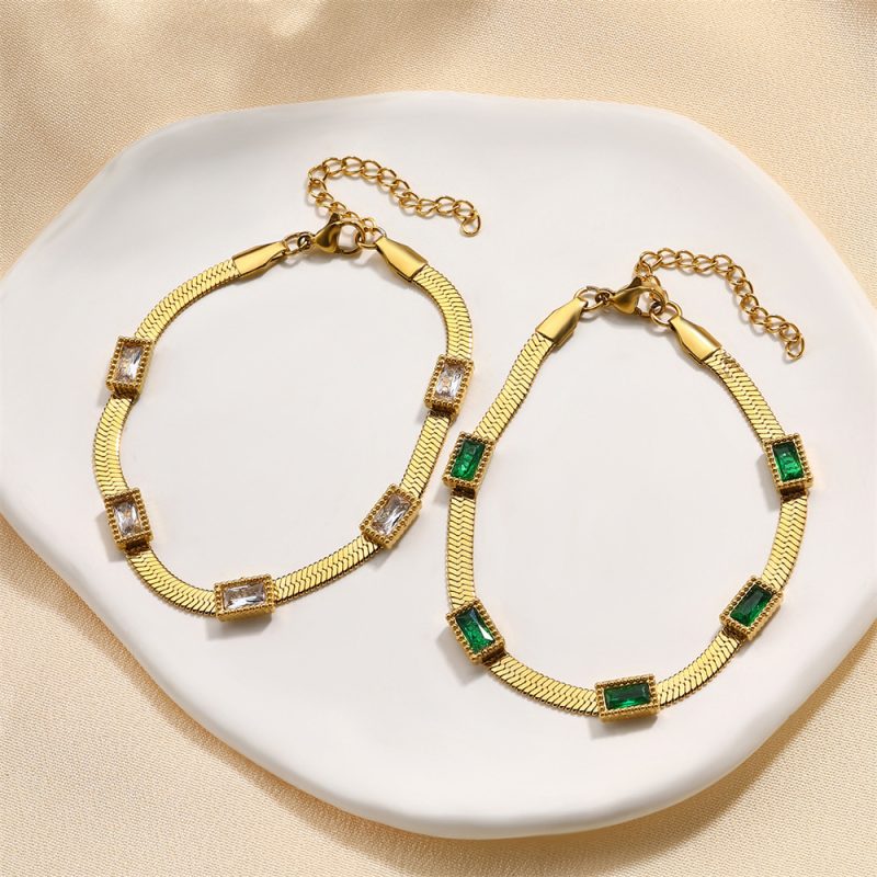 18K Gold Titanium Emerald Zircon Bracelet
