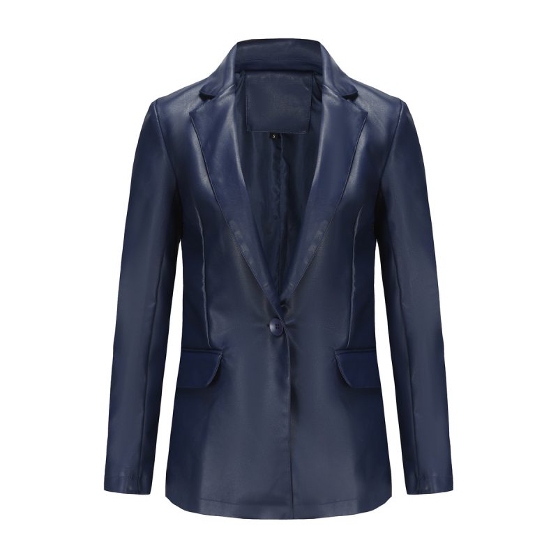 Single Button Leisure Leather Coat - Image 9