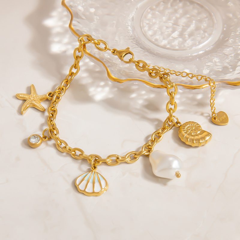 Shell Pendant 18K Gold Titanium Steel Bracelets - Image 2