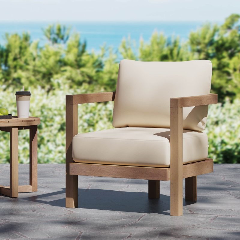 Outdoor Acacia Waterproof Thick Cushion Deep Chair - Image 5