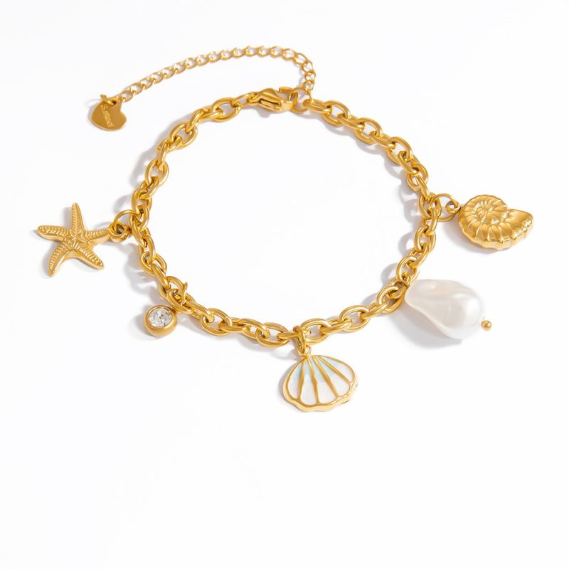 Shell Pendant 18K Gold Titanium Steel Bracelets - Image 6