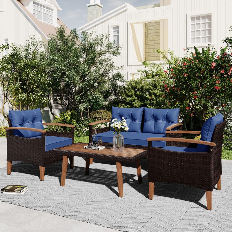 4-Piece Patio Rattan Outdoor Garden Sofa Set - Image 7