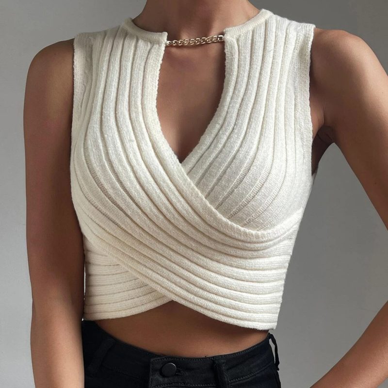 Sleeveless Versatile Cross Knitted Top - Image 6