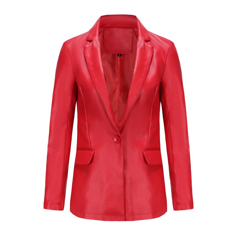 Single Button Leisure Leather Coat - Image 4