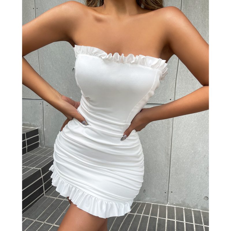 Women's Pleated Summer Wrap Chest Ruffled Dress - Image 7