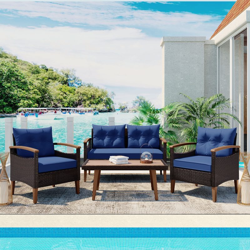 4-Piece Patio Rattan Outdoor Garden Sofa Set