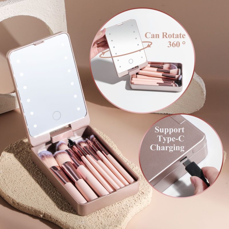 Rechargeable Luminous Makeup Brushes Mirror Suit