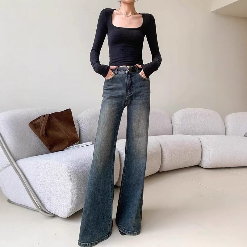 Retro Washed Micro-Pull Mop Jeans - Image 2