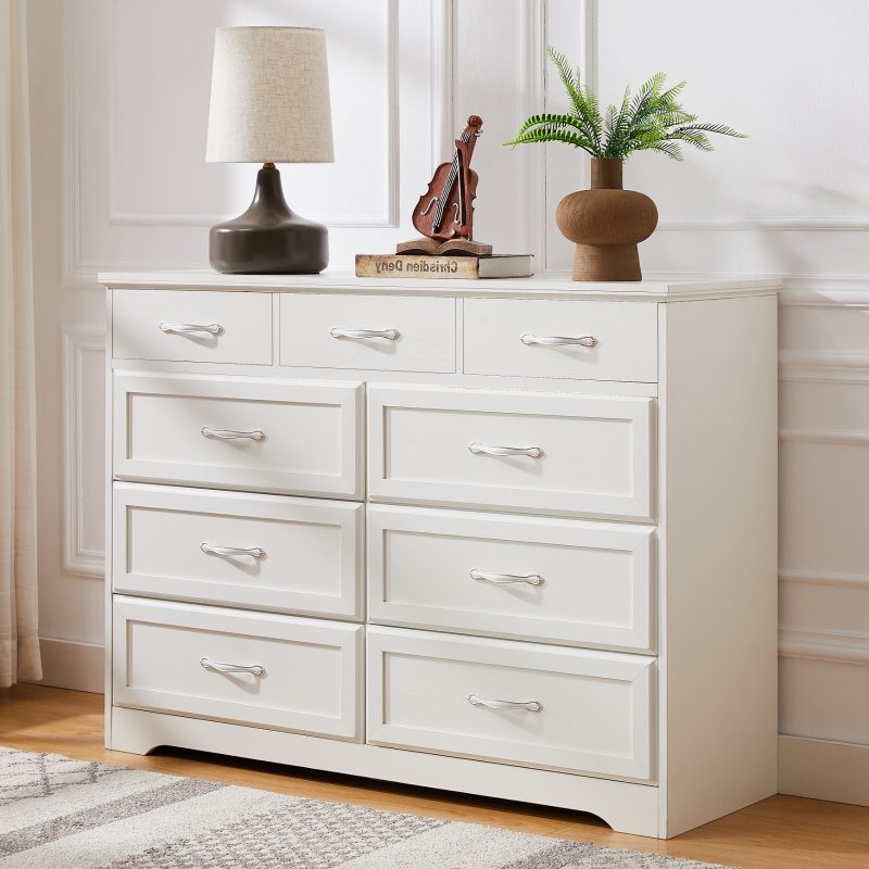 9-Drawer Wood Chest Bedroom Dresser With Antique Handle
