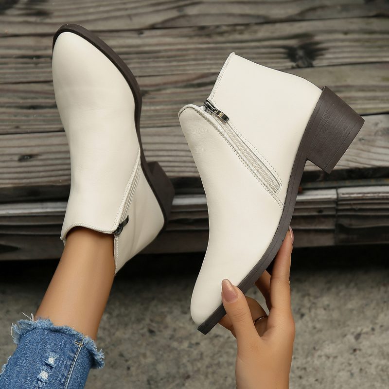 Women Mid Heel Waterproof Chunky Zipper Boots - Image 6