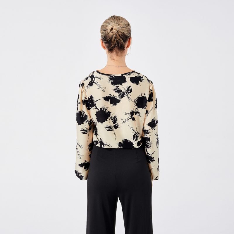 Elegant Front Drop Collar Print Blouse - Image 10