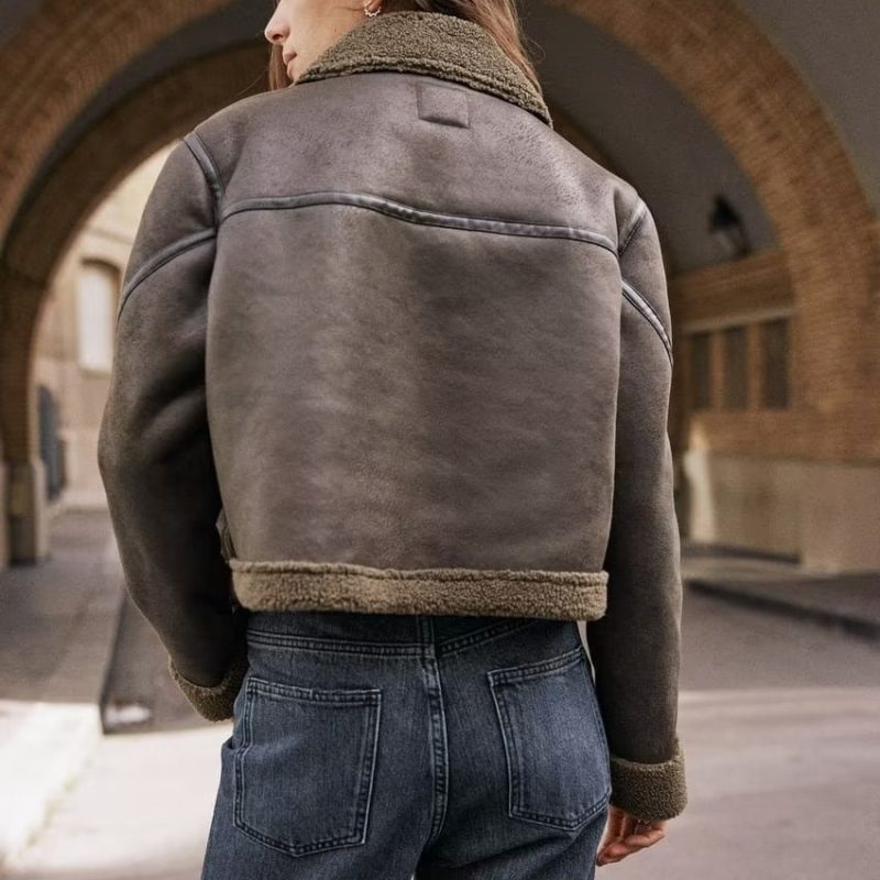 Short Lapel Patchwork Fleece Jacket - Image 6