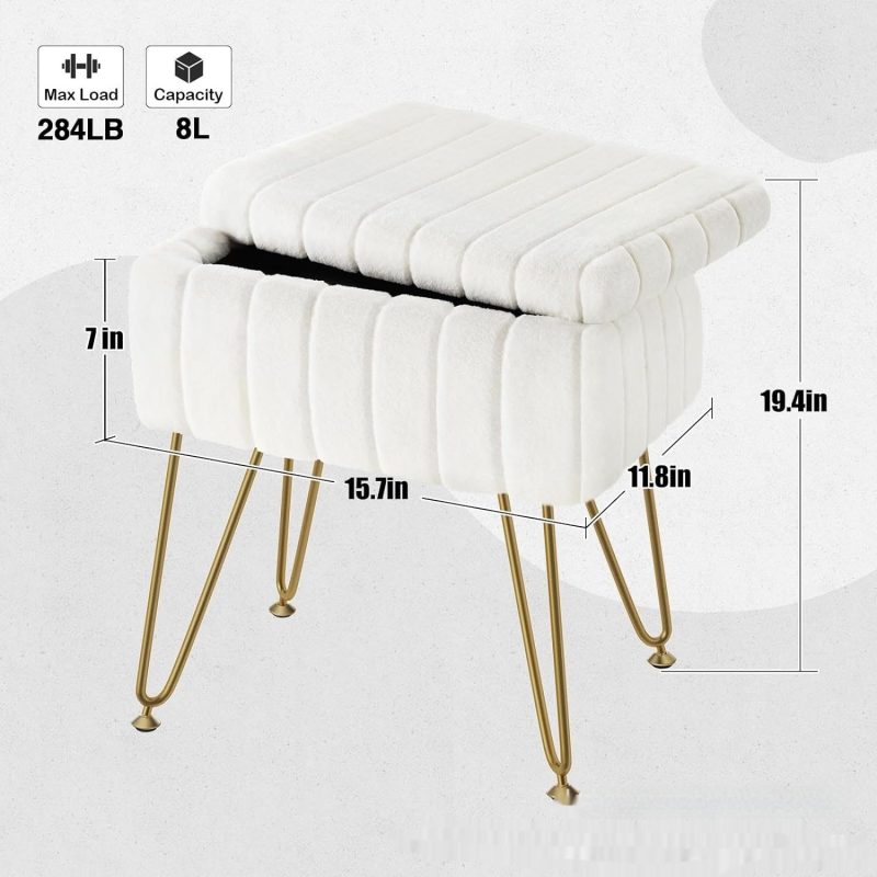 White Square Dresser Stool - Image 2