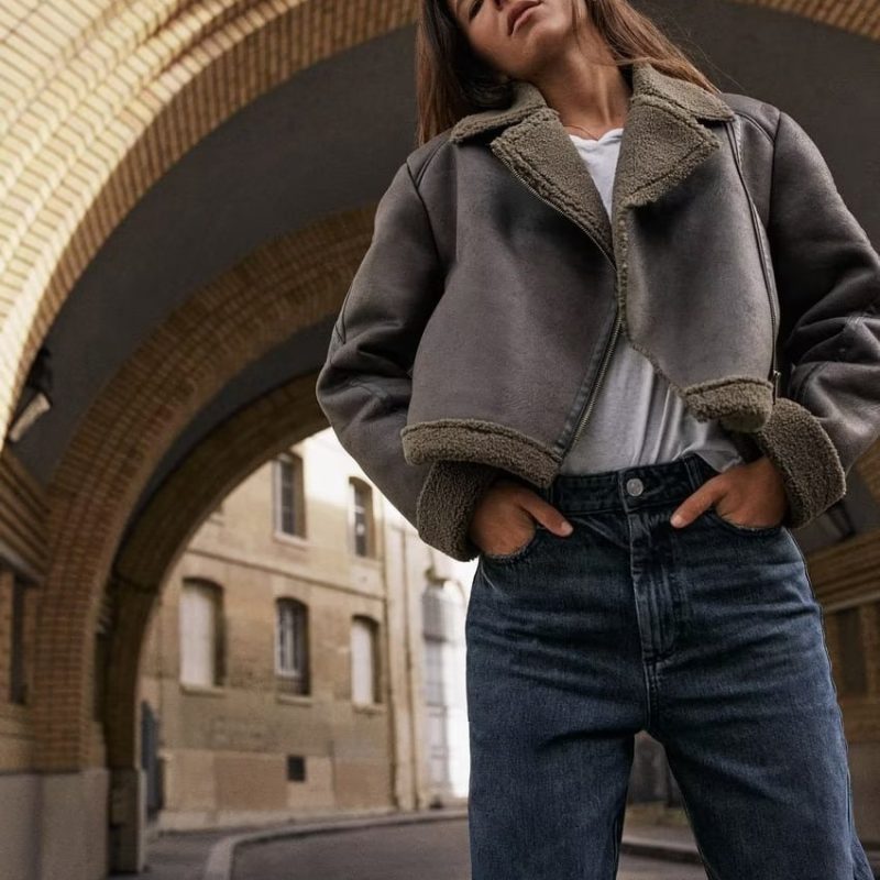 Short Lapel Patchwork Fleece Jacket