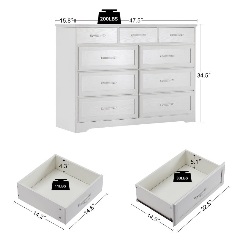 9-Drawer Wood Chest Bedroom Dresser With Antique Handle - Image 9