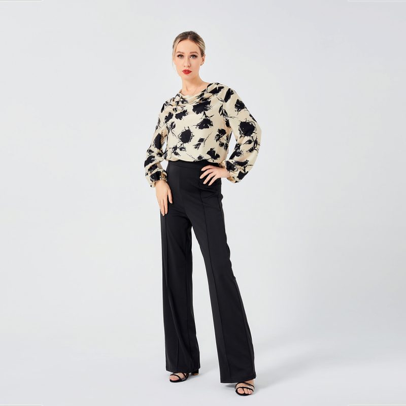 Elegant Front Drop Collar Print Blouse - Image 7