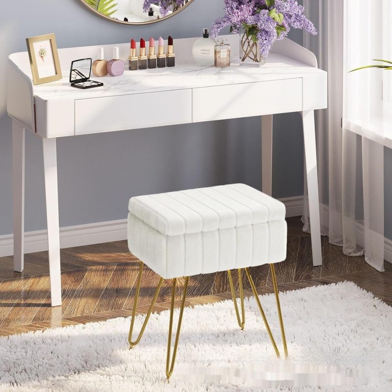 White Square Dresser Stool