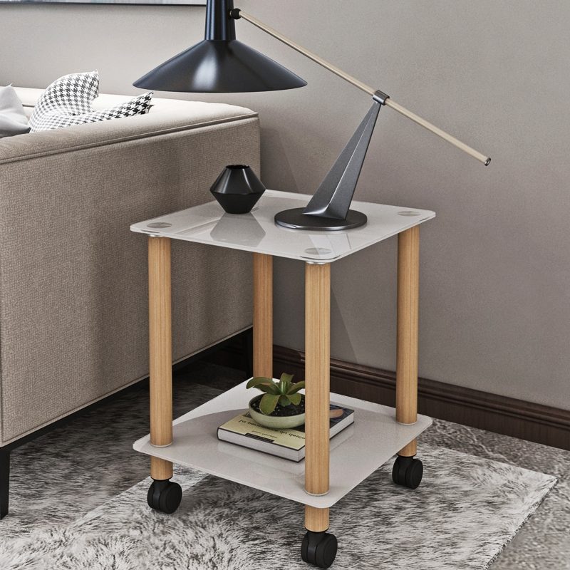 2-Tier Modern White Oak Sofa Side Table - Image 4