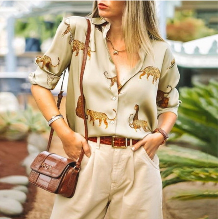Leopard Animal Print Lapel Blouse