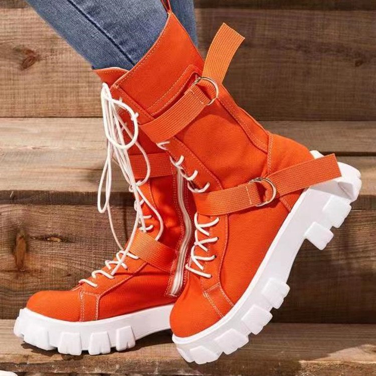 Women Buckle Lace-up Cowboy Boot Shoes