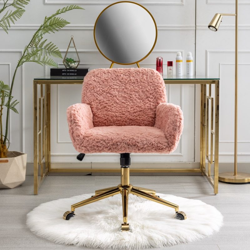 Artificial Rabbit Plush Office Chair With Gold Base