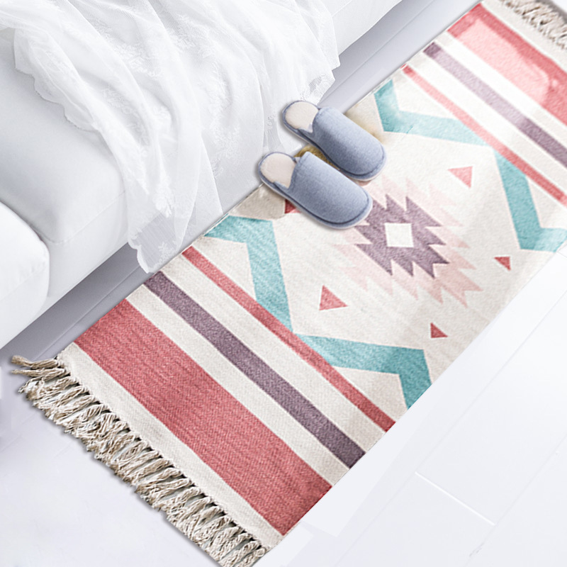 Bohemian Cotton and Linen Tassel Floor Mat