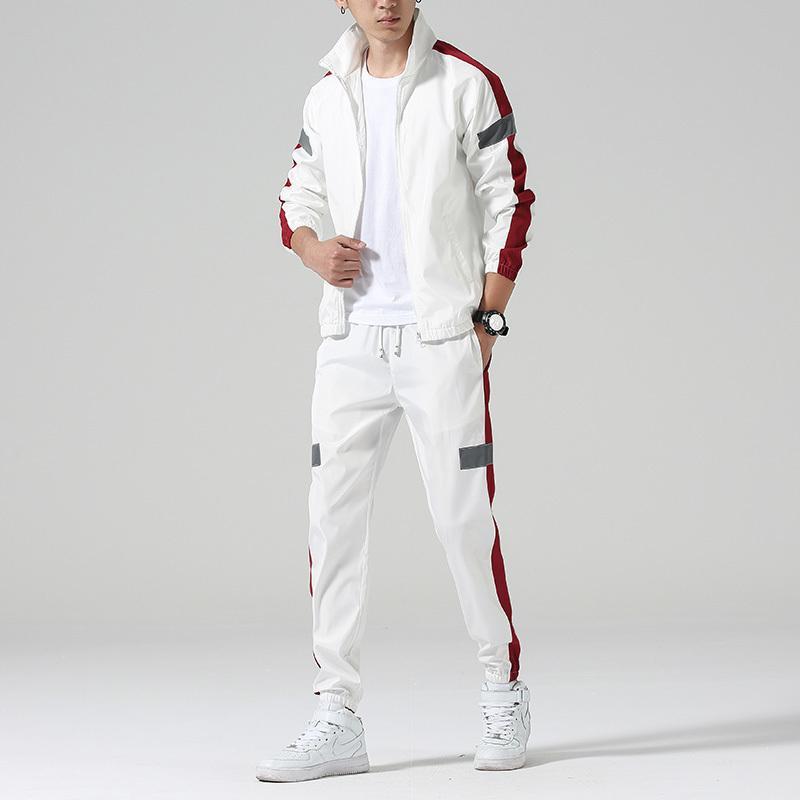 Color Striped Stand Collar Sportswear Suit