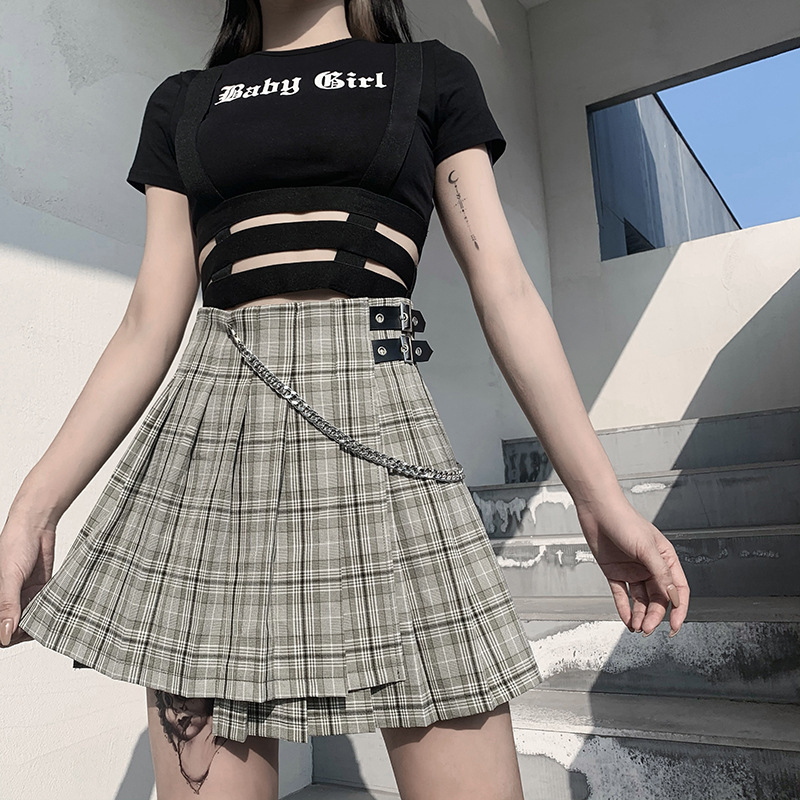 High Waist Plaid Pleated Skirt