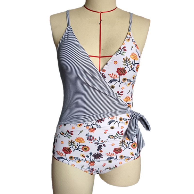 One Piece Striped Print Sling Swimwear - Image 4