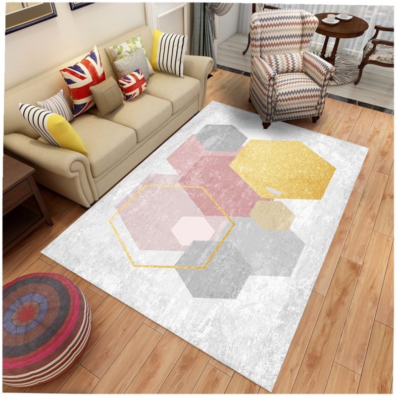 Pink Hexagon Pattern Soft Border Rug