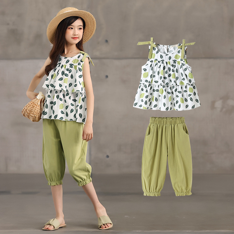 Floral Girls' Cropped Trousers 2-pc Suit