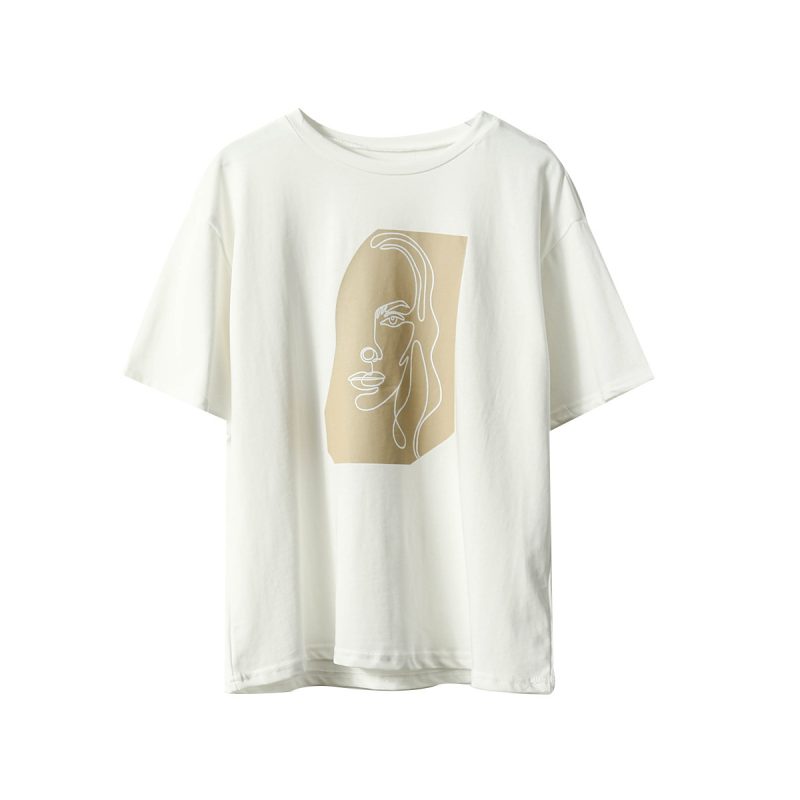 Abstract Character Printing Women Cotton Tops - Image 3